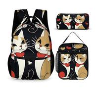KLWQR Zaino con coppia di gatti, per donne e uomini, leggero, impermeabile, con portapranzo, astuccio per matite, zaino da viaggio per computer portatile, casual, stile, taglia unica