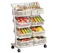 KLYDBMYT Carrello portafrutta e Verdura da Cucina, con Ruote, Bianco, ripiano portaoggetti a 3/4 Livelli con cestini in Rete Rimovibili, espositore Mobile in Metallo per Snack (Dimensioni: 4 Livelli)