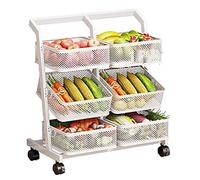 KLYDBMYT Carrello portafrutta e Verdura da Cucina, con Ruote, Bianco, ripiano portaoggetti a 3/4 Livelli con cestini in Rete Rimovibili, espositore Mobile in Metallo per Snack (Dimensioni: 3 Livelli)