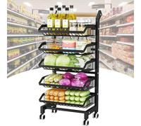 KLYDBMYT Carrello portaoggetti da Cucina, Organizer per Frutta a 4 Ripiani, scaffale portaoggetti per cestini Commerciali al Dettaglio, Carrello con Ruote, per Frutta e Verdura (Nero)