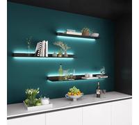 KLYDBMYT Mensola da Parete in Metallo Nero, mensola espositiva Galleggiante da Parete, mensole Illuminate con Luce LED, mensole galleggianti sospese in Metallo per Bar, Soggiorno, 2 Pezzi, 47 Pollici