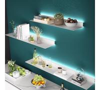 KLYDBMYT Mensole sospese per Decorazioni murali, mensola da Parete in Metallo con Luce LED, mensola illuminata per Libri, libreria sospesa illuminata, per Bar, Soggiorno, Bagno, 3 Pezzi, 80 cm