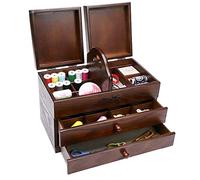 KLYDBMYT Scatola da Cucito in Legno, Grandi cestini da Cucito con 2 cassetti, Organizer per Strumenti da Cucito con Scomparto, Facile da trasportare, per la casa e Il Ricamo (Scatola Vuota)