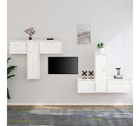 KLYEON Mobili Porta TV 6 pz Bianchi in Legno Massello di Pino Multimedia Mobili