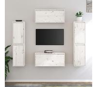 KLYEON Mobili Porta TV 6 pz Bianchi in Legno Massello di Pino Multimedia Mobili