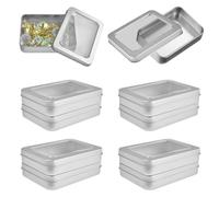 KLYNGTSK 10 PZ Scatola Immagazzinaggio 11,5 x 8,5 x 2.2CM, Scatola di Latta Rettangolare con Conperchio Trasparente, Scatola Vuota di Latta per Piccoli Oggetti, Perle, Gioielli, Caramelle (Argento)