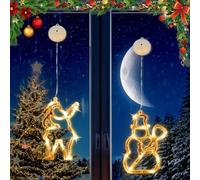 KLYNGTSK 2 Pz Luci Natale Finestra Lampadario a LED Natalizio a Sospensione con Ventose Babbo Natale e Pupazzo di Neve Luminarie Natalizie Bianco Caldo Luci Natalizie a Batteria per Finestra e Porta