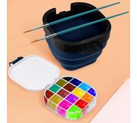 KLYNGTSK Tavolozza Acquerello con Mini Secchiello Pieghevole per Pulizia i Pennelli 16 Griglie Tavolozza da Pittura Portatile Plastica con Coperchio 3 in 1 Tavolozza Acquerelli Viaggio - Blu Navy