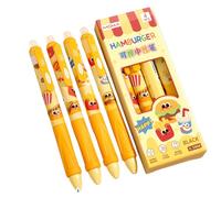 KLYNOVIX Penne gel cancellabili retrattili, confezione da 4, inchiostro blu a punta fine da 0,5 mm, design capybara dei cartoni animati, ricaricabili e a basso rumore, per scuola, ufficio, appunti