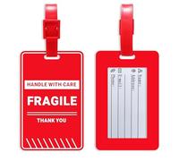 Klyrith Confezione da 2 etichette per bagagli fragili con carta d'identità, manico con etichetta per la cura per valigie o borse da viaggio, etichette per bagagli Birght per donne e uomini, facili da