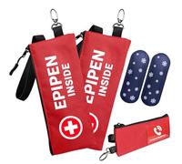 Klyrith EpiPen Medical - Borsa a tracolla per 2 penne, 2 pezzi, isolata, con scheda informativa di emergenza e moschettone, per epiPens, asma allergico, colore: Rosso