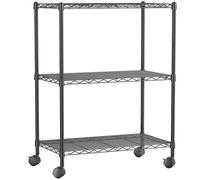 Klyvvo Scaffale da Cucina 3 Ripiani con Roulette, 150kg Carico Pesante Scaffale Regolabile in Altezza, Metallo Scaffali Garage per Bagno, Cucina, Camera da Letto, Argento, Biblioteca, Salvaspazio,Nero