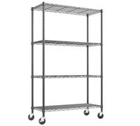 Klyvvo Scaffale da Cucina 4 Ripiani con Roulette, 200kg Carico Pesante Scaffale Regolabile in Altezza, Metallo Scaffali Garage per Bagno, Cucina, Camera da Letto, Argento, Biblioteca, Salvaspazio,Nero