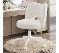 Klyvvo Sedia Scrivania con Ruote, Sedia Trucco con Traspirante Teddy, Regolabile in Altezza, Adatto per Ufficio, Camera, Come Regalo per la Famiglia, 150kg, Bianca