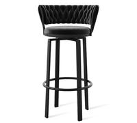 KLZUOPT Sgabelli da Bar di Lusso con Schienale, Altezza bancone Cucina, sgabelli da Bar Moderni, sedie da Bar girevoli con Schienale Intrecciato, Gambe Nere per bancone Isola Cucina, Nero, 65 cm