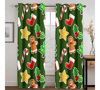 KLZUOPT Tende oscuranti con Occhielli, Motivo Natalizio con omino di Pan di Zenzero e Stelle, 59 x 65 Pollici, 2 Pannelli, per Soggiorno/Camera da Letto/cameretta dei Bambini