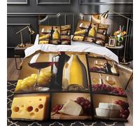KLZXCVBNMQW Wine Pairing copripiumino stampa 3D microfibra ultra morbida 3 Pezzi con cerniera Gourmet Food Set Set Di Copripiumino con federa per cuscini morbido for adulti Single（140x200cm）