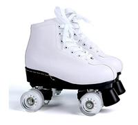Klzzuk Pattini a Rotelle Classici Bianchi Pattini da Pattinaggio Unisex a Doppia Fila 4 Ruote, Materiale in Pelle PU, per Principianti Adolescenti Ragazzi Adulti Ragazze (EU38/ UK5,Bianca)