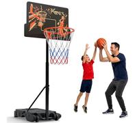 KM-Fit Canestro Basket Regolabile 110-210 cm | Supporto Basket Portatile con Ruote & Porta Palla | Canestro da Esterno per Bambini e Principianti | incl. 2 reti