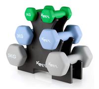 KM-Fit Set manubri 18 kg con supporto | Manubri in neoprene 1-5 kg | Impugnatura