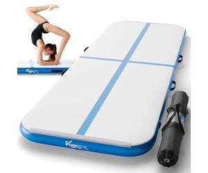 KM Fit - Tappetino da ginnastica gonfiabile, per Airtrack, 3 m, blu, con borsa per il trasporto, pompa ad aria elettrica e set di toppe, resistente ai raggi UV, tappetino da yoga