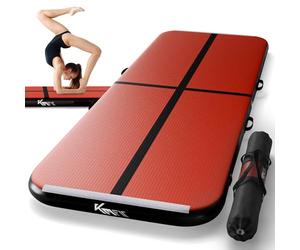 KM Fit Tappetino da ginnastica gonfiabile, per Airtrack, 4 m, colore nero e rosso, con borsa per il trasporto, pompa ad aria elettrica e set di toppe, resistente ai raggi UV, tappetino da allenamento