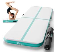 KM Fit Tappetino da ginnastica gonfiabile, per Airtrack, 4 m, con borsa per il trasporto, pompa ad aria elettrica e set di toppe, resistente ai raggi UV, tappetino da allenamento