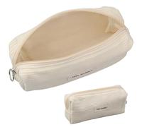 KMANGMAN 1 Pcs Astuccio in velluto a coste,Astuccio per Matite,Grande Borsa per Cancelleria,Astuccio con Chiusura Lampo,Semplice a Tinta Unitaper Scuola,Ufficio,Viaggi(Bianco)