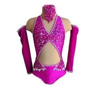 Kmarouse Body Da Danza Lirica Con Strass E Perline For Ragazze E Donne, Taglio Sul Retro, Abbigliamento Da Danza Scintillante Da Competizione(XL)