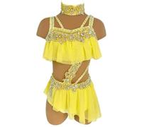 Kmarouse Costume danza lirica donna ragazza con strass e cut-out | Strass, volant in chiffon, cut-out in vita e schiena con cinturini for danza lirica, gara, saggio e spettacolo.