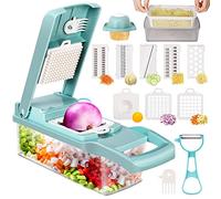 KMASHI Affettaverdure 14 in 1, multifunzione, a mandolina, affettatrice manuale per la cucina, per cipolla, aglio, carota, patate, frutta, insalata
