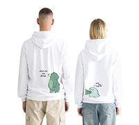 KMCOJIA Dinosauro Carino Felpa con Cappuccio per Coppia,Manica Lunga Sweatshirt con Tasche, Idea Regalo per San Valentino（1 pièces） Blue-White-S