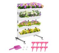 KMDZDZGS Pianta verticale da appendere, supporto per fiori a 4 livelli, in acciaio inox, per più piante, aiuola rialzata verticale, supporto per fiori mobile per terrazze, giardino, balcone (bianco)