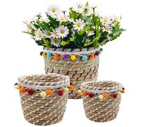 KMERCE 3 x coprivaso per piante in vimini, cestello per piante da interno bohémien, vasi da fiori da giardino decorativi Seagrass, cesto portaoggetti, diametro 12 cm, 17 cm, 23 cm