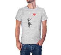 KMF T-SHIRT - Maglietta da uomo con palloncino Arte Banksy Graffiti, grigio, S