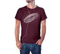 KMF T-SHIRT | Maglietta da uomo, cotone 150 g | manica corta, collo rotondo, stile moderno, morbido e resistente, per uso quotidiano | design in vinile DJ Piatti Pianeti, bordeaux, L