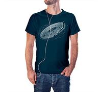 KMF T-SHIRT Maglietta da uomo, cotone 150 g, maniche corte, scollo rotondo, stile moderno, morbida e resistente, per uso quotidiano, design vinilico DJ piatti pianeti, Marino, L