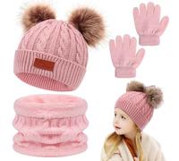 KMFASVX Bambino Cappello Inverno Sciarpa e Guanti 3 Pezzi Set Infantile Cappello a Maglia Berretto Fodera in Pile Polare con Pompon per Neonato Ragazze Ragazzi 0 a 3 Anni（nero）