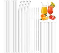 KMFYMPT 16 Cannucce Vetro, Cannucce Riutilizzabili, 6 Corte Dritte 15 cm + 6 Lunghe Dritte 25 cm + 4 CannucceCurve 25 cm + 4 Spazzole Per La Pulizia, Adatte Per Frullati, Cocktail, Succhi Di Frutta