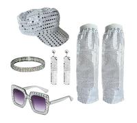 KMGDM 1950 1960 1970 80s Womens Discoteche Costume Set Lady Discos Accessori Orecchini Occhiali Da Sole Paillettes Caps Neacklace Orecchino