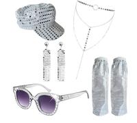 KMGDM 1950 1960 1970 80s Womens Discoteche Costume Set Lady Discos Accessori Orecchini Occhiali Da Sole Paillettes Caps Neacklace Orecchino