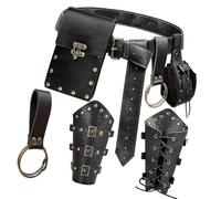 KMGDM 5Pcs Punk PU Cintura Telefono Borse Vintage Multi Tasca Marsupio Cosplay Accessori per Attività All'aperto, Nero , 135 cm