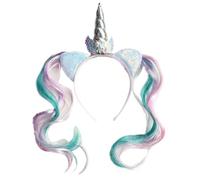 KMGDM Bella fascia per capelli con corna per bambina con coda di pesce, design cartone animato, per feste di compleanno ed eventi a tema
