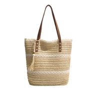 KMGDM Borsa a tracolla alla moda in paglia con nappe decorative borsa sotto le ascelle, ideale per viaggi e avventure all'aria aperta, borsa casual, Beige