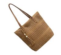 KMGDM Borsa a tracolla alla moda in paglia con nappe decorative borsa sotto le ascelle, ideale per viaggi e avventure all'aria aperta, borsa casual, cachi