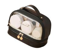 KMGDM Borsa cosmetica a doppio strato borsa da viaggio per cosmetici da donna borsa da toilette impermeabile portatile essenziale da viaggio, Temperamento Nero, 23x13.5x16cm, come da immagine