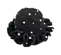 KMGDM Cappello da pescatore lavorato a maglia con perle borchiate e dettagli all'uncinetto a tesa larga Design all'uncinetto essenziale da viaggio pieghevole secchio all'uncinetto, Nero , Taglia unica