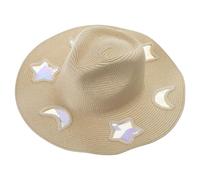 KMGDM Cappello di paglia a diffrazione con prismi magici con design Suncatchers per donne festival di musica picnic essenziale arcobaleno sole prismatico, Beige intrecciato, Taglia unica