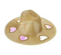 KMGDM Cappello di paglia a diffrazione con prismi magici con design Suncatchers per donne festival di musica picnic essenziale arcobaleno sole prismatico, Motivo beige tinta unita, Taglia unica