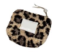 KMGDM Portamonete a forma di cuore in peluche per le donne con chiusura a cerniera morbido auricolare Strorage Bag Portable Makeup Pouch, Peluche Sfondo Giallo Stampa Leopardo, 10x9cm, come da